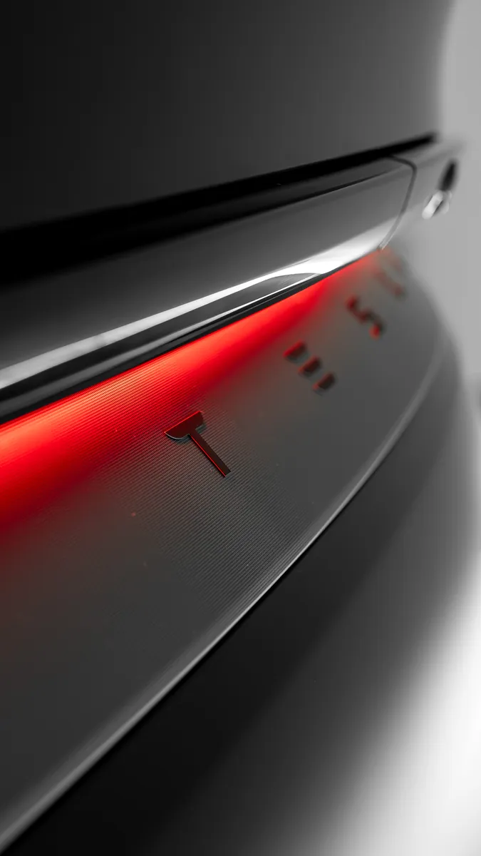 Rear light bar and tailgate of a Tesla Model Y Performance with satin Stealth film